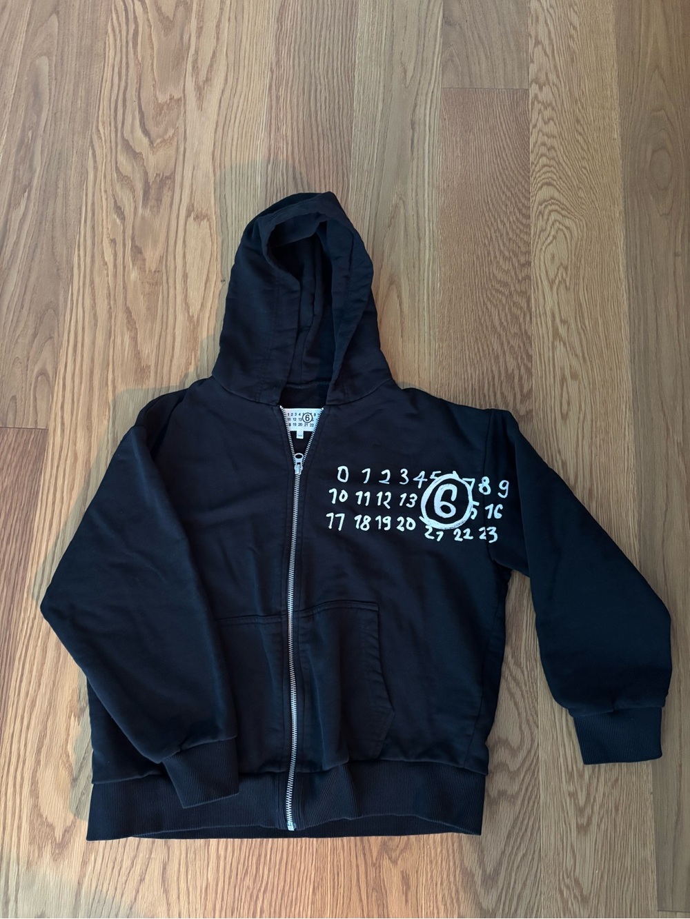 Maison Martin Margiela Black Kids Zip Hoodie with White Number Graphic